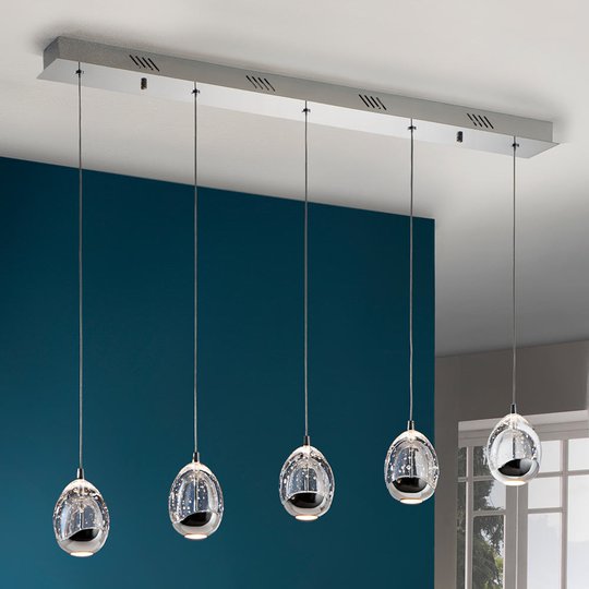 LED-riippuvalo Rocio 5-lamppuinen, kromi, tanko