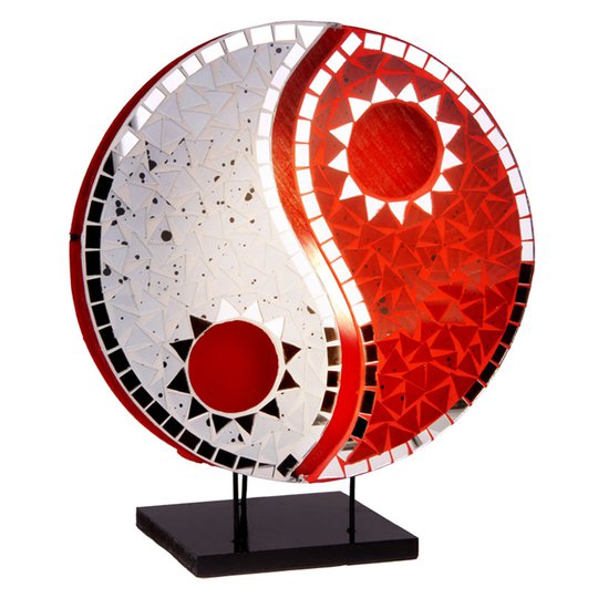 Pöytälamppu Ying Yang mosaiikkipeilikiviä punainen