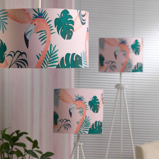 Riippuvalaisin Flamingo, värikäs kangasvarjostin