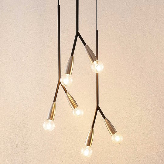 Lucande Carlea -riippuvalo, 6-lamp. musta-nikkeli
