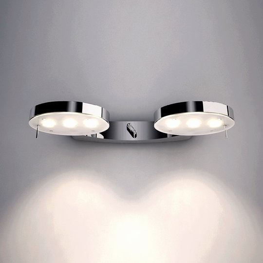 Kiiltäväksi kromattu 3-LED-seinävalaisin, 2-lamppu
