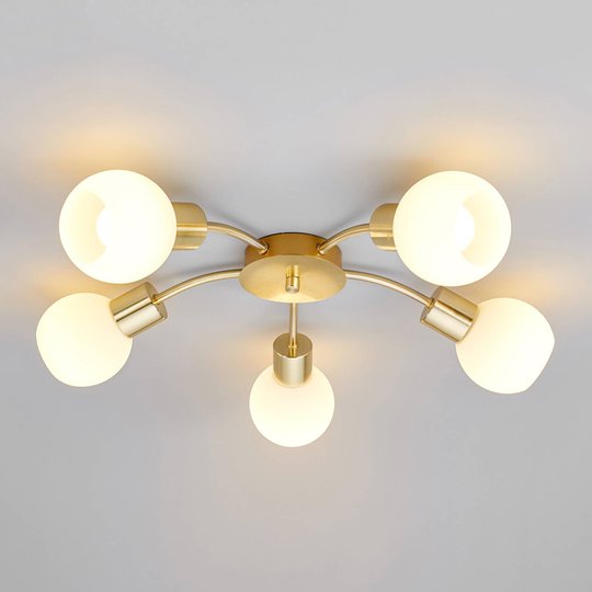 5-lamppuinen LED-kattovalaisin Elaina, messinki