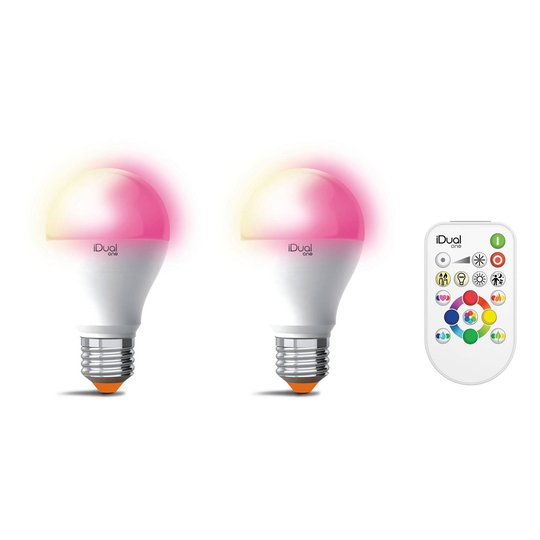 iDual One E27 A60 9,5W 2 kpl RGBW, kaukosäädin