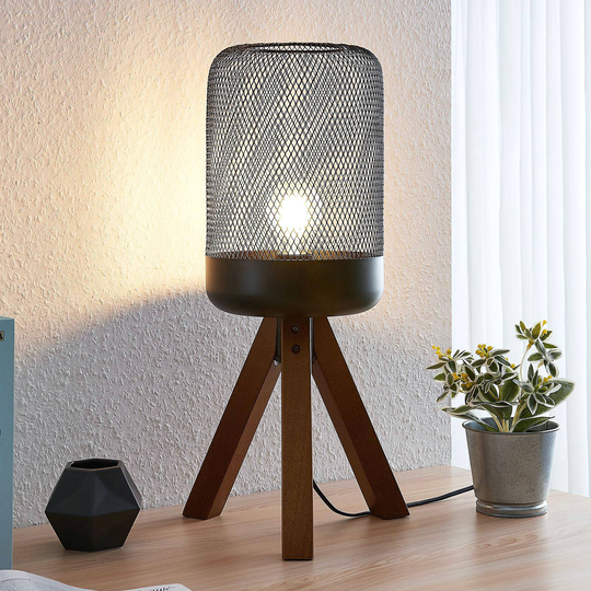 Lindby Eymen tripod -pöytälamppu, häkkivarjostin