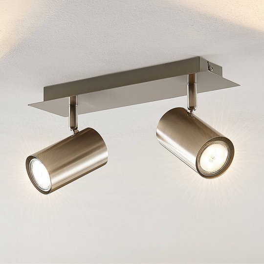 Lindby Joffrey -kattokohdevalo, 2-lamp., nikkeli