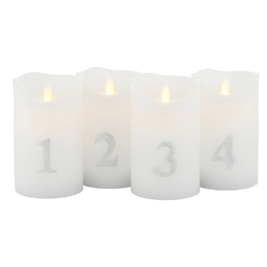LED-adventtikynttilä Sara K 12,5cm valkoinen/hopea