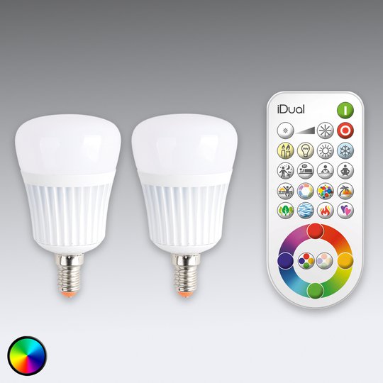 iDual E14 LED-lamppu, 2 kpl, kaukosäädin