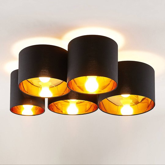 Lindby Laurenz -kattovalaisin 5-lamp., musta-kulta