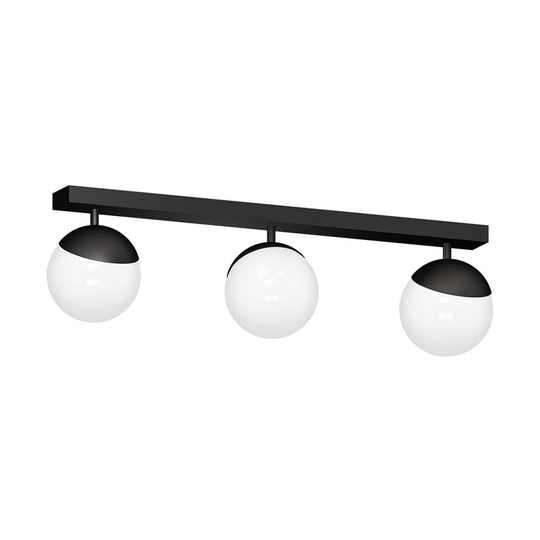 Kattovalo Sfera 3 lamppua, suora pitkä, lasi/musta