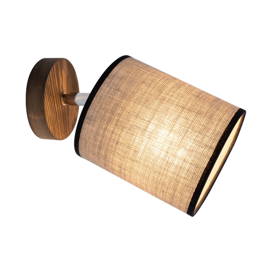Tubo-seinälamppu, mänty, kangasvarjostin, beige
