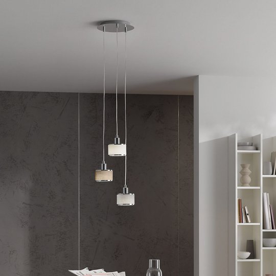 Riippuvalo Chiara, 3-lamp., kromi/valkoinen/ruskea