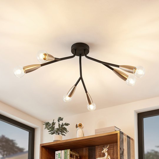 Lucande Carlea -kattovalo, 6-lamp. musta-nikkeli