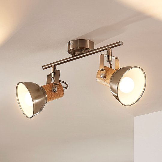 Puukoristeinen LED-kattovalaisin Dennis, 2 lamppua