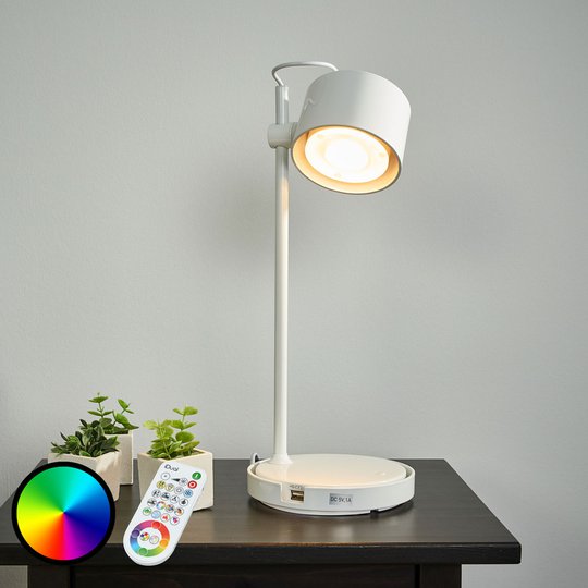 Kiiltävän valkoinen Jasmine-LED-iDual-pöytävalo