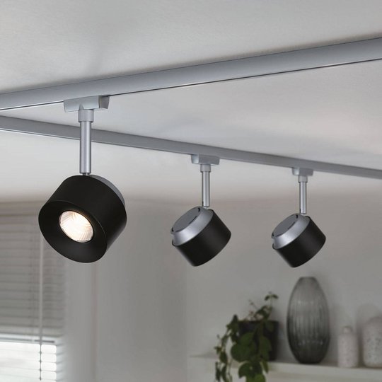 Paulmann URail LED-Spot Pane, mattakromi, musta