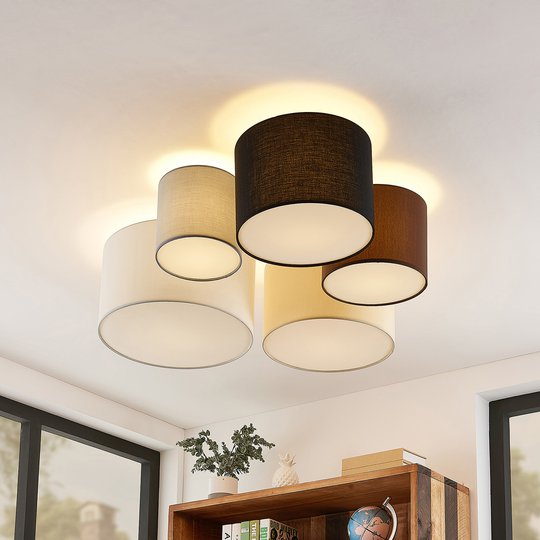 Lindby Laurenz -kattovalaisin 5-lamp. ruskea-beige